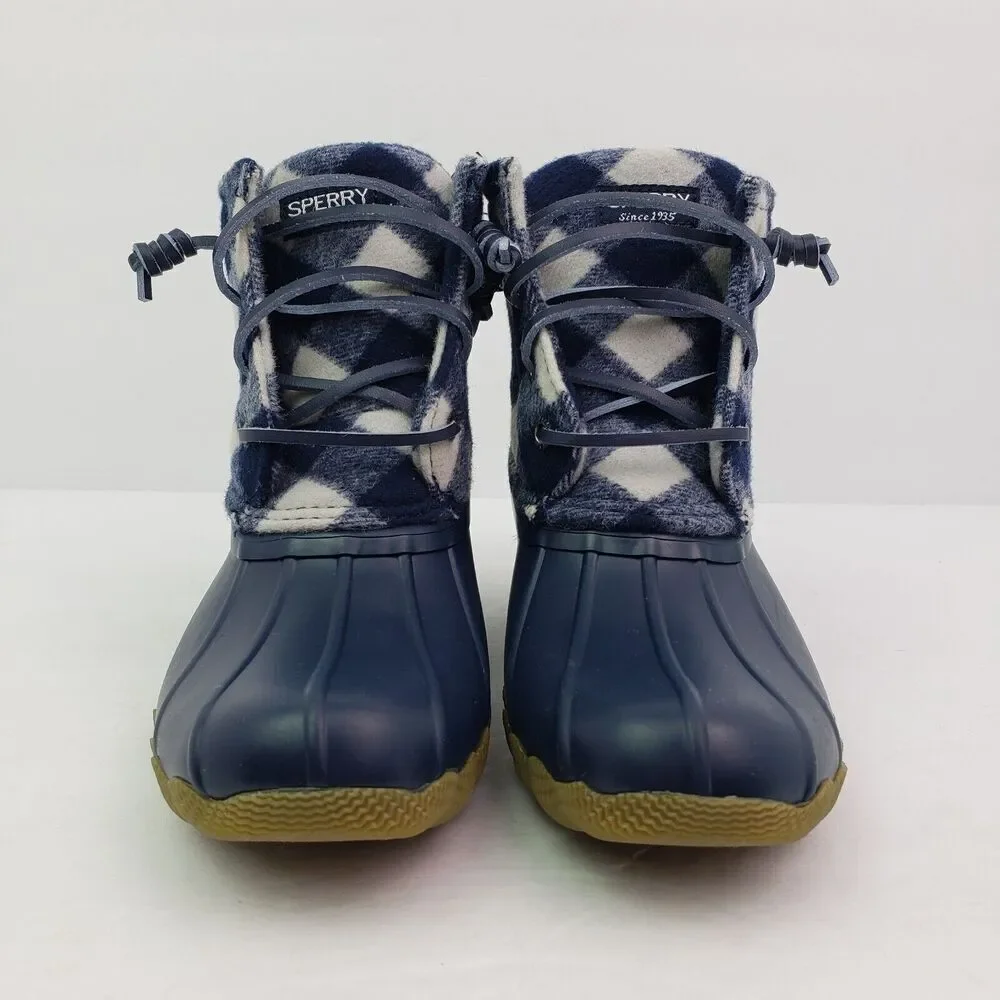 Sperry Top Sider Saltwater Youth Size 1Y Blue Plaid Wool Waterproof Duck Boot